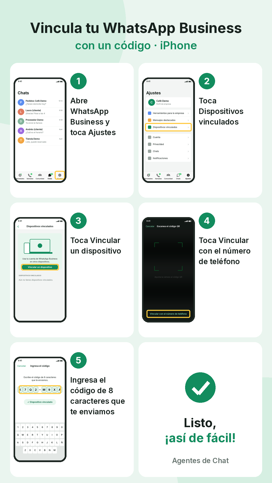 Pasos para vincular con código en iPhone